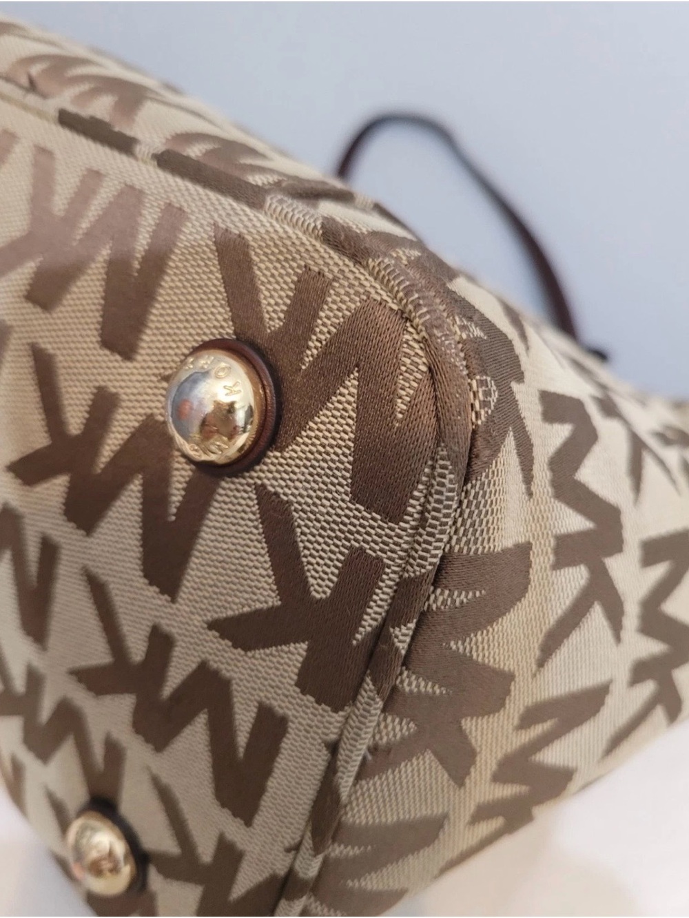 MICHAEL Michael Kors Tan and Brown MK Logo Tote with Leather Straps - Picture 10 of 16